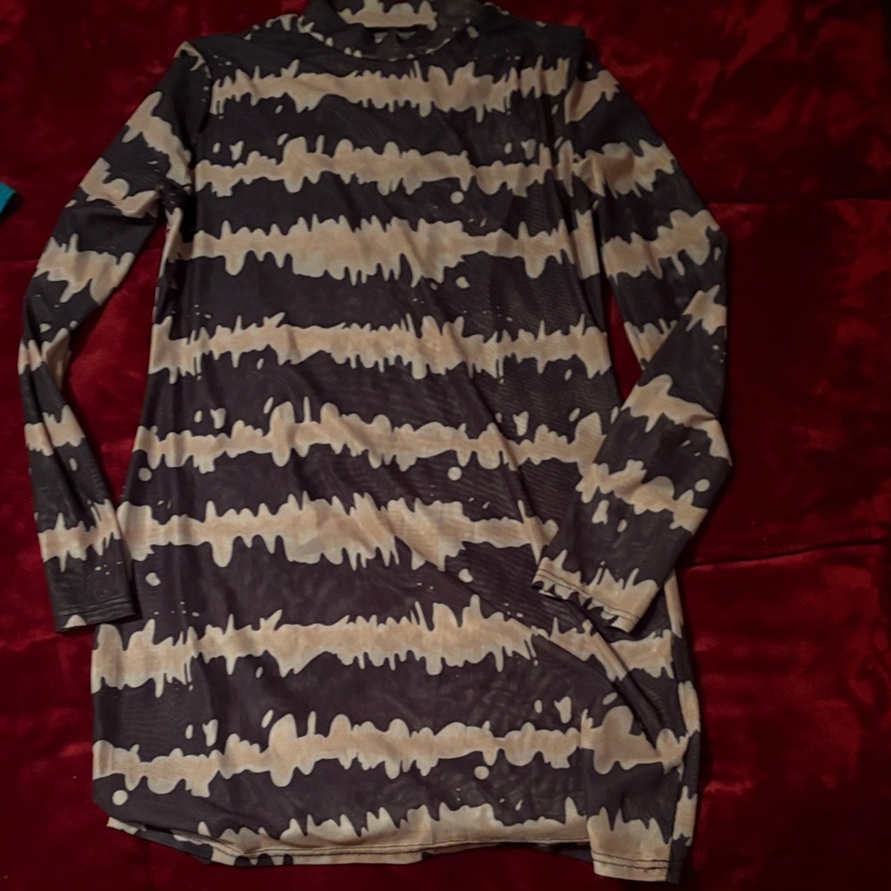 Sheer Striped Long Sleeve Dress